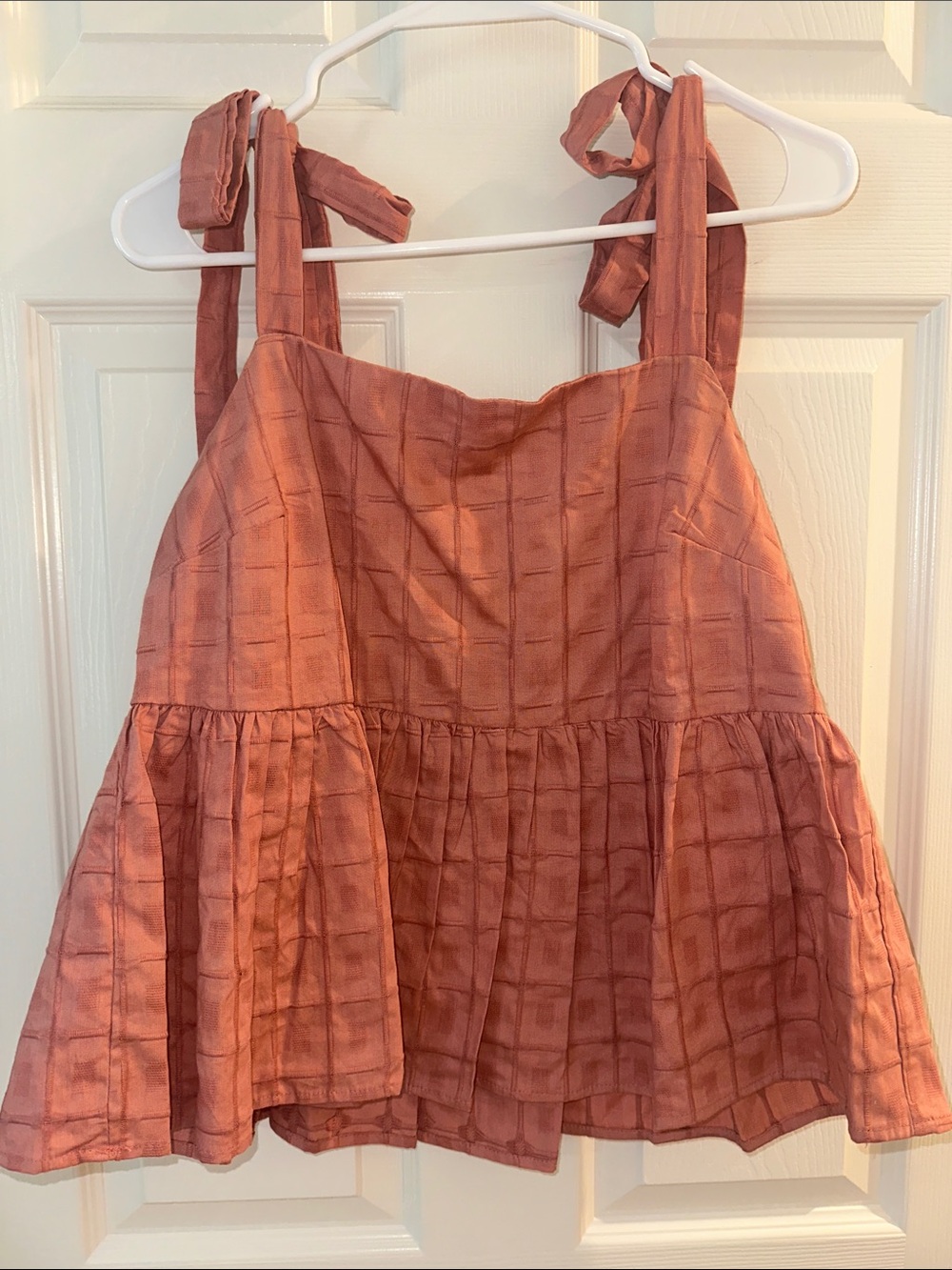 Rust Tie-Shoulder Peplum Tank Top